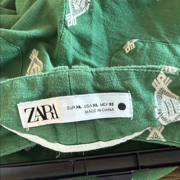 Zara Green Patterned Wide Leg Pants - Picture 3 of 10